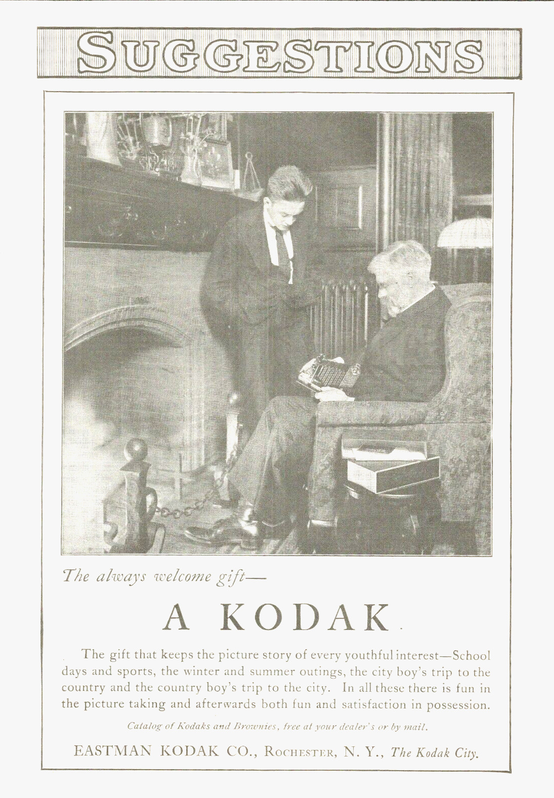 EASTMAN KODAK Film camera antique picture Rochester NY 1915 photo PRINT AD