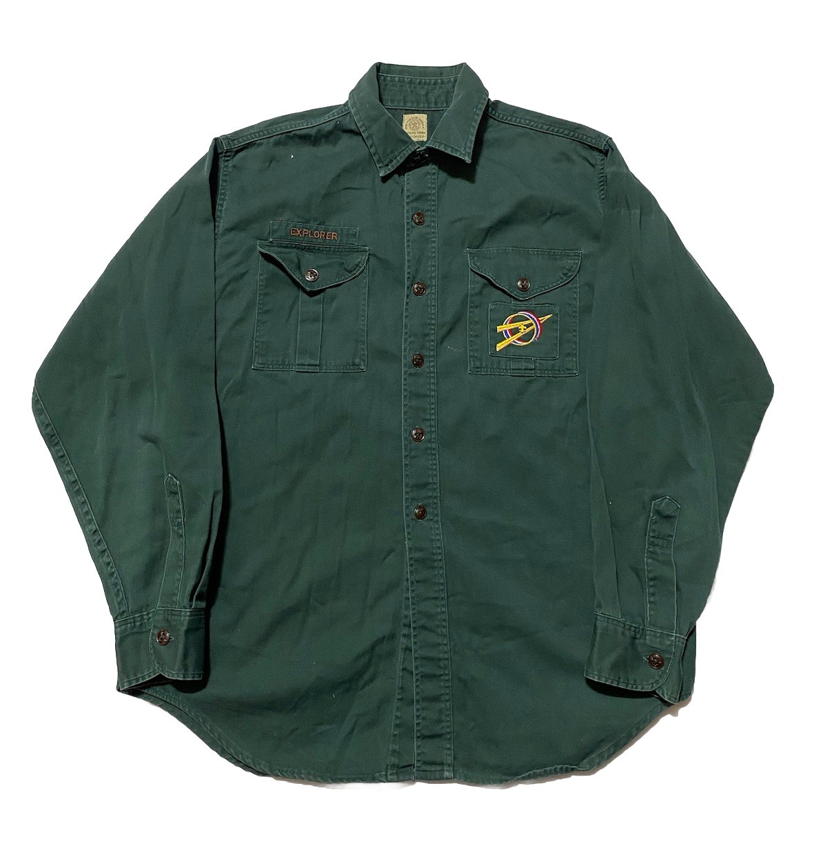Vintage 1960s Boy Scout Shirt Mens Medium Explorer Green Sanforized Canvas USA