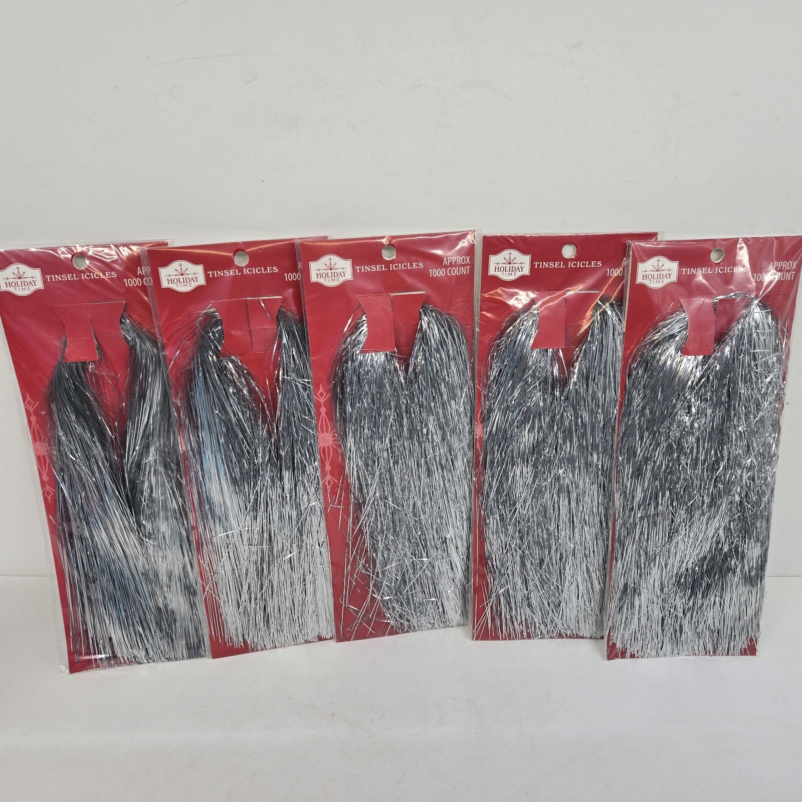 Holiday Time Tinsel Icicles Silver Strands 5000 Ct - 5 pkg x 1000 each
