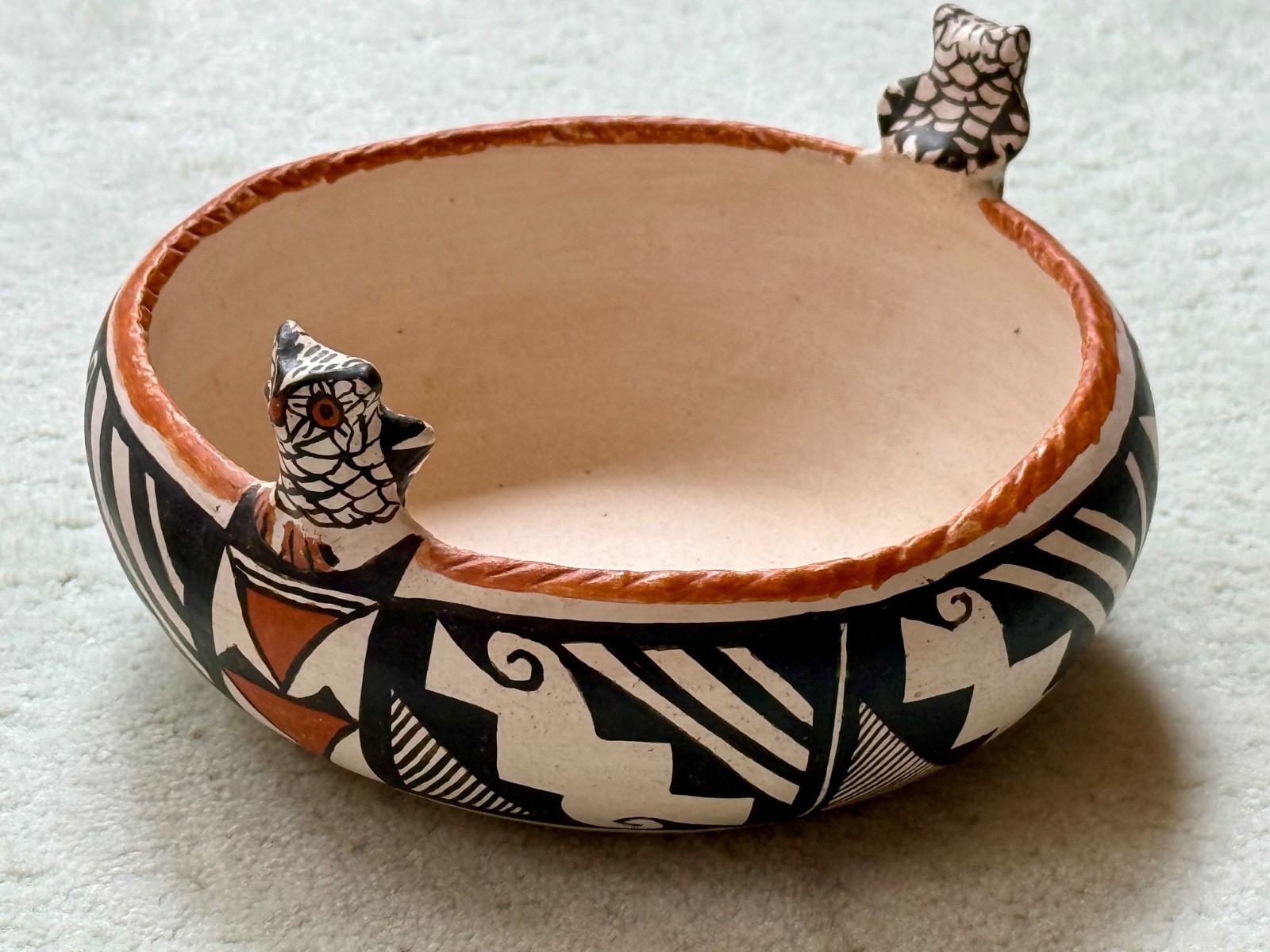 Vintage Acoma Pueblo Pottery Owl Bowl signed C. Cerno - RARE