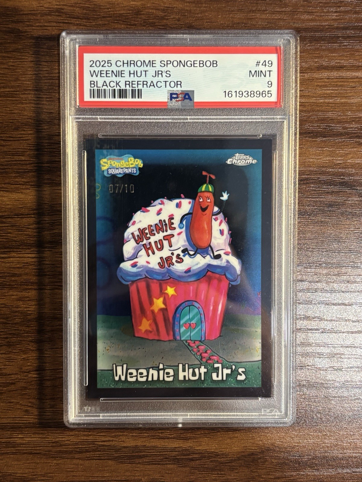 2025 Topps Chrome SpongeBob 25th Anniversary Black Weenie Hut Jr’s /10 PSA 9