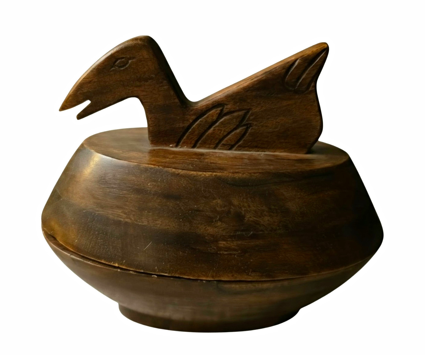 Vintage Lozi Bowl with Duck Lid - Authentic Hand Carved African Hardwood Lidded