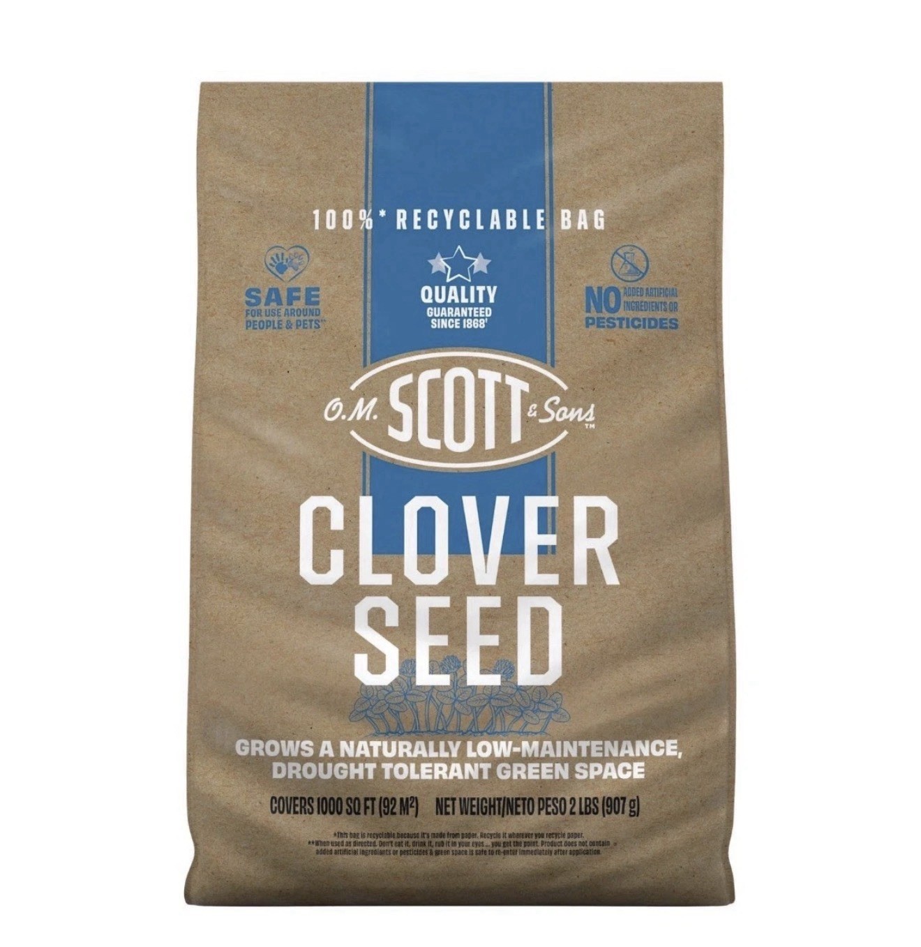 2 BAGS - O.M. Scott and Sons Clover Seed Lawn  Grows a Naturally Low Maintenance