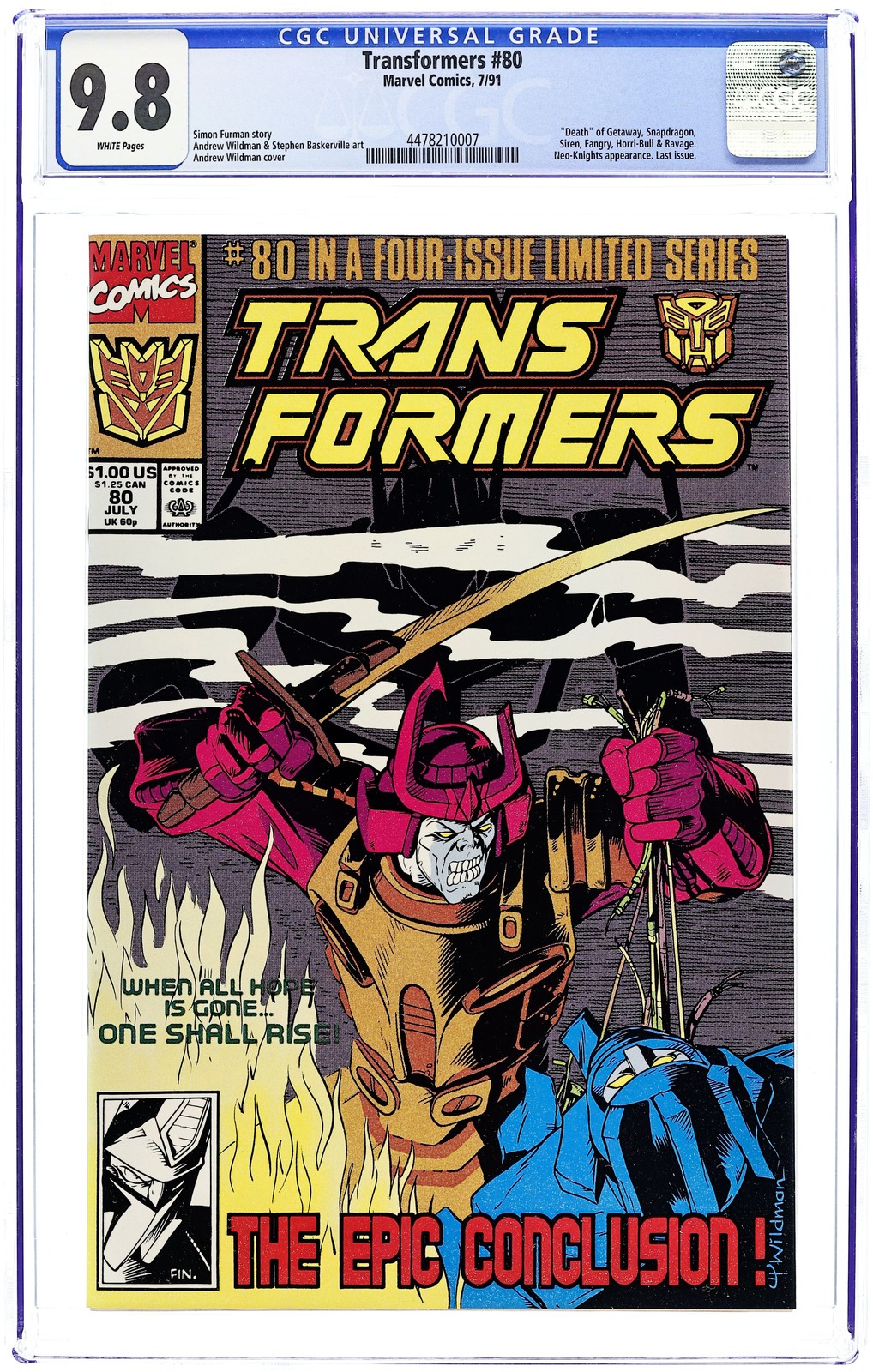 Transformers #80D CGC 9.8 1991 4478210007