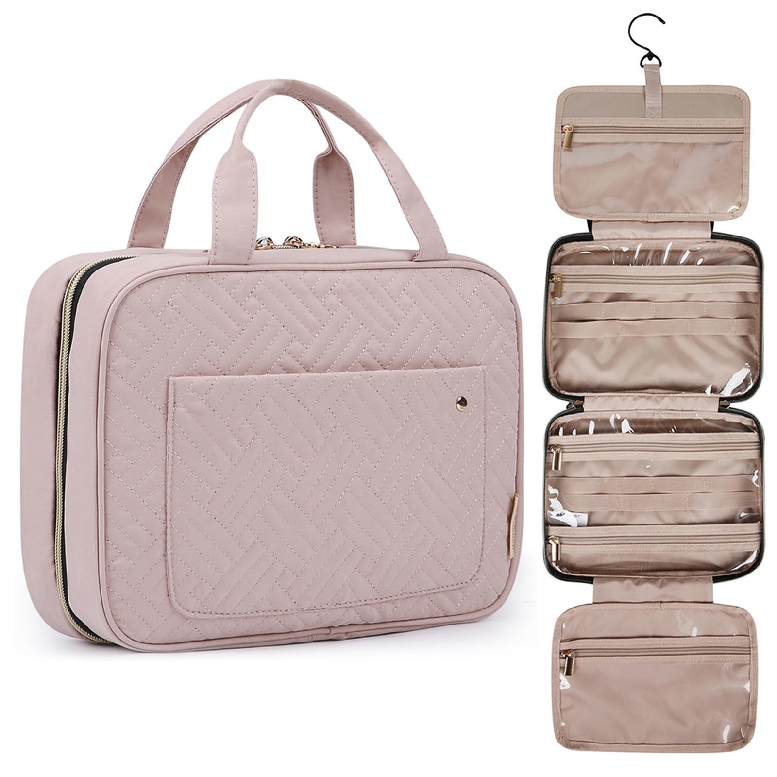 BAGSMART Toiletry Bag Travel Organizer with Hanging Hook, Baby Pink, Medium