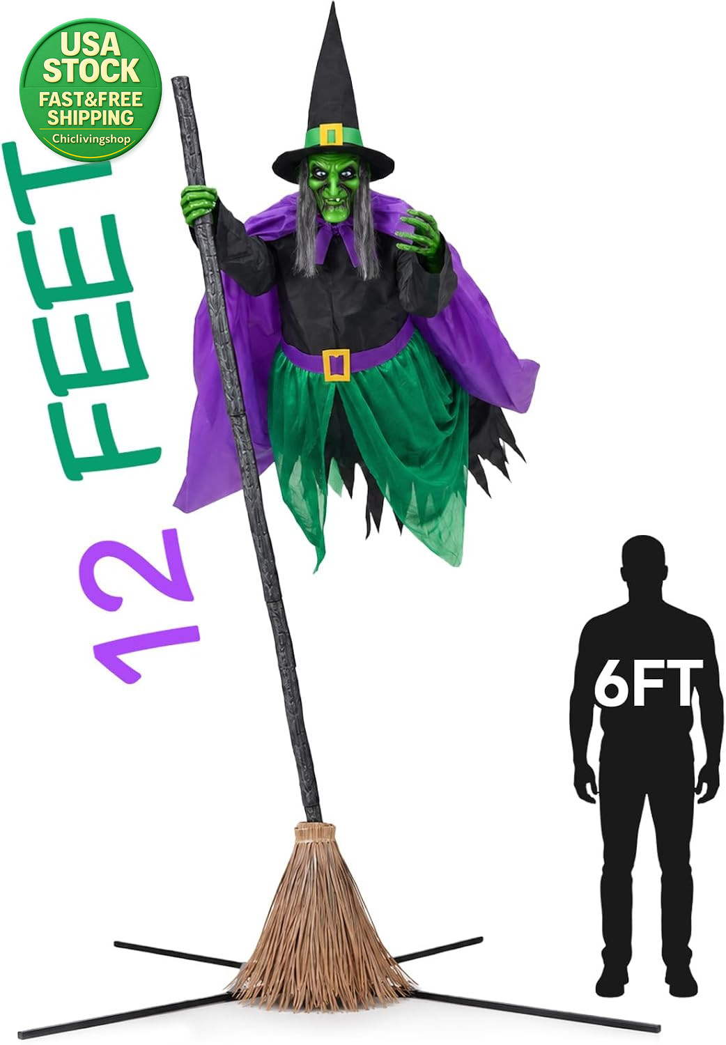 12 Ft Animated Hovering Witch Animatronic Outdoor Halloween Decoration Giant