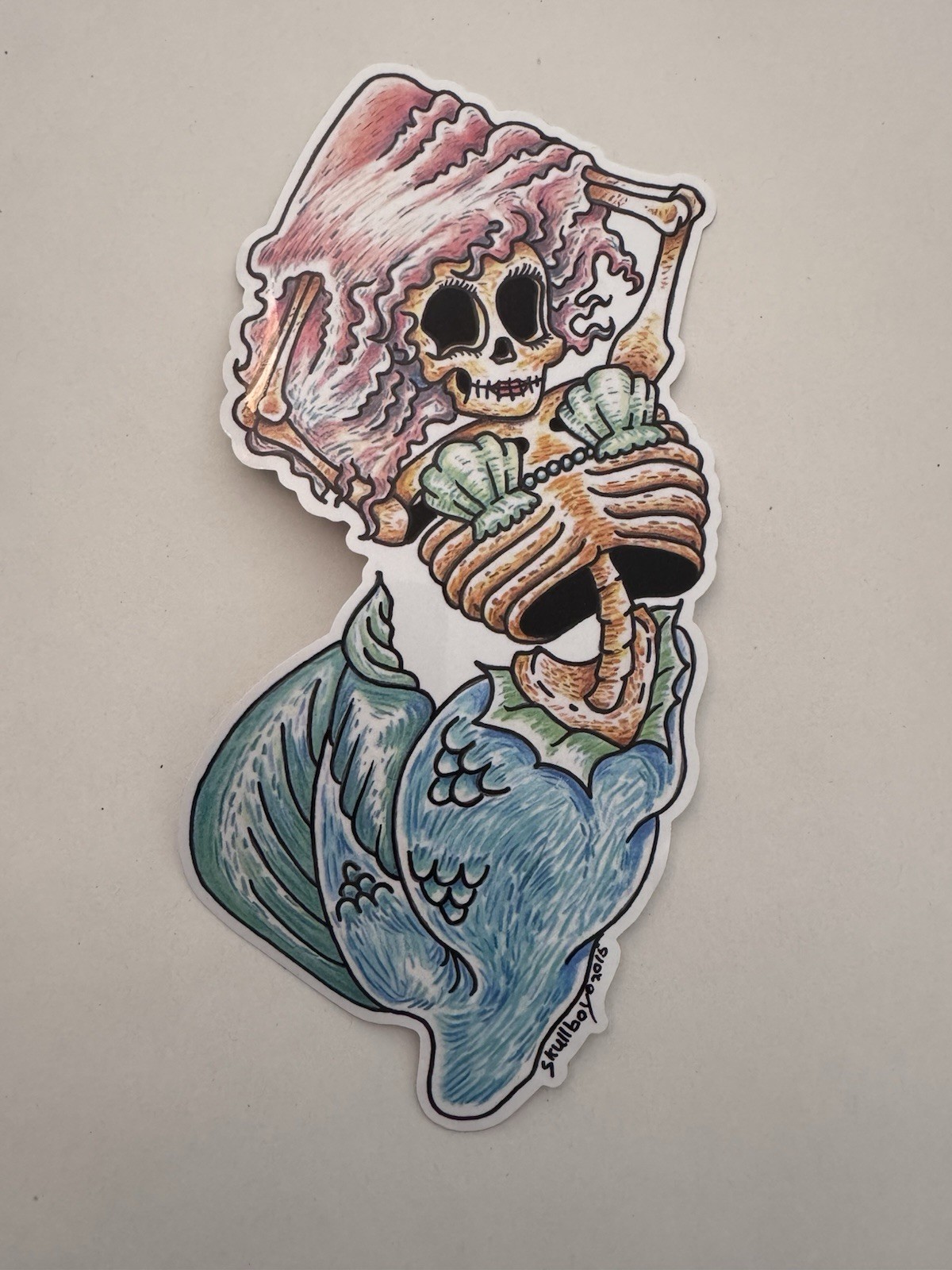 New Jersey Mermaid Skeleton Sticker by Artist Skullboy Decal