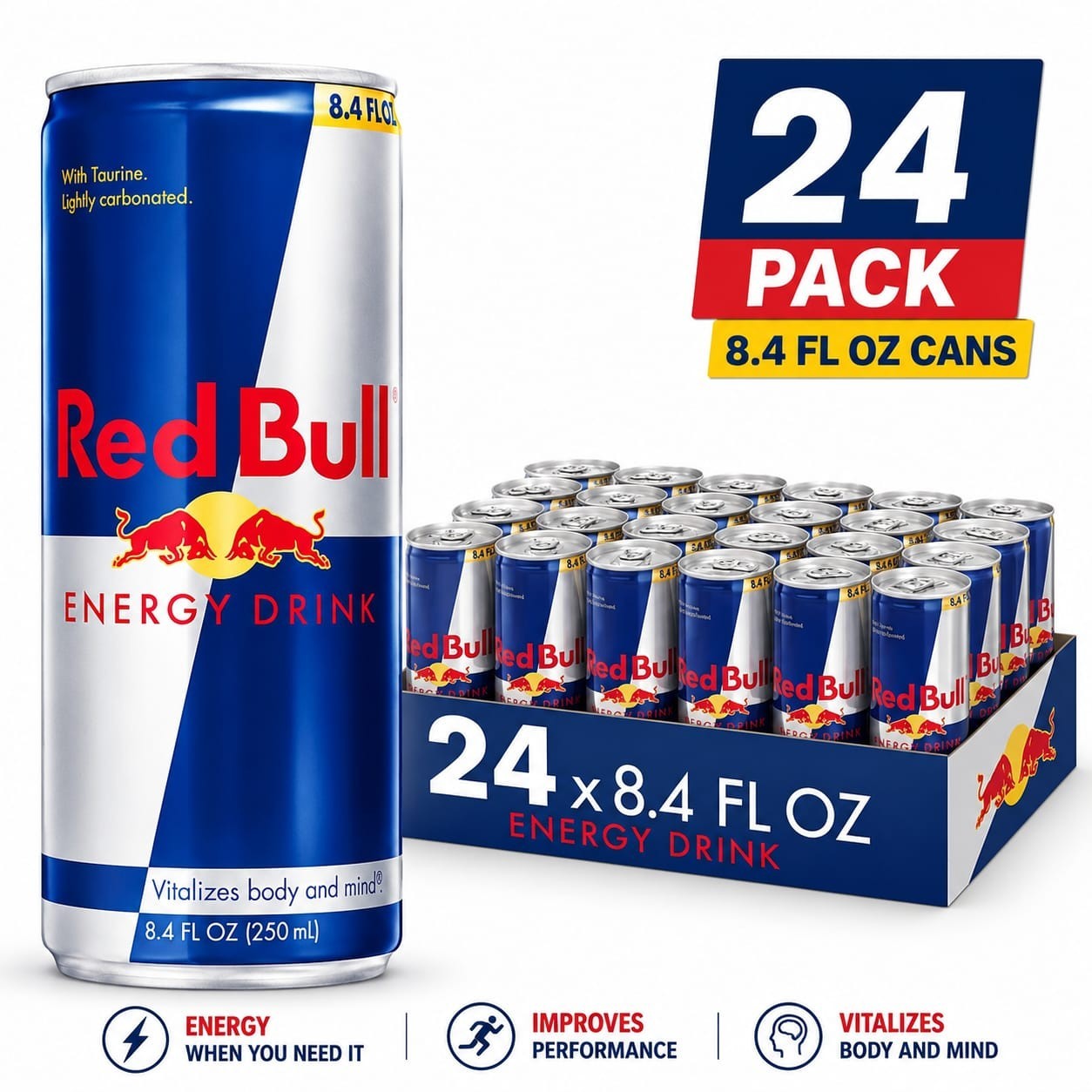 Red Bull Energy Drink with 80mg Caffeine plus Taurine, 8.4 Fl Oz (24 Pack) Cans
