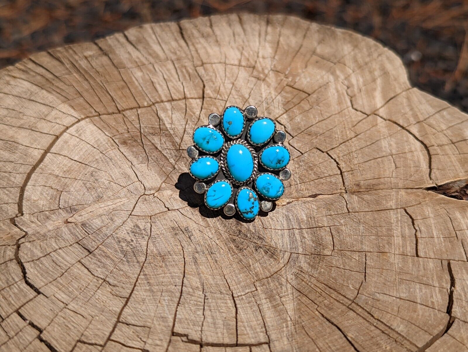 Women\'s Navajo Ring Kingman Turquoise Cluster w/ Pyrite, Sz 11.25 Jewelry