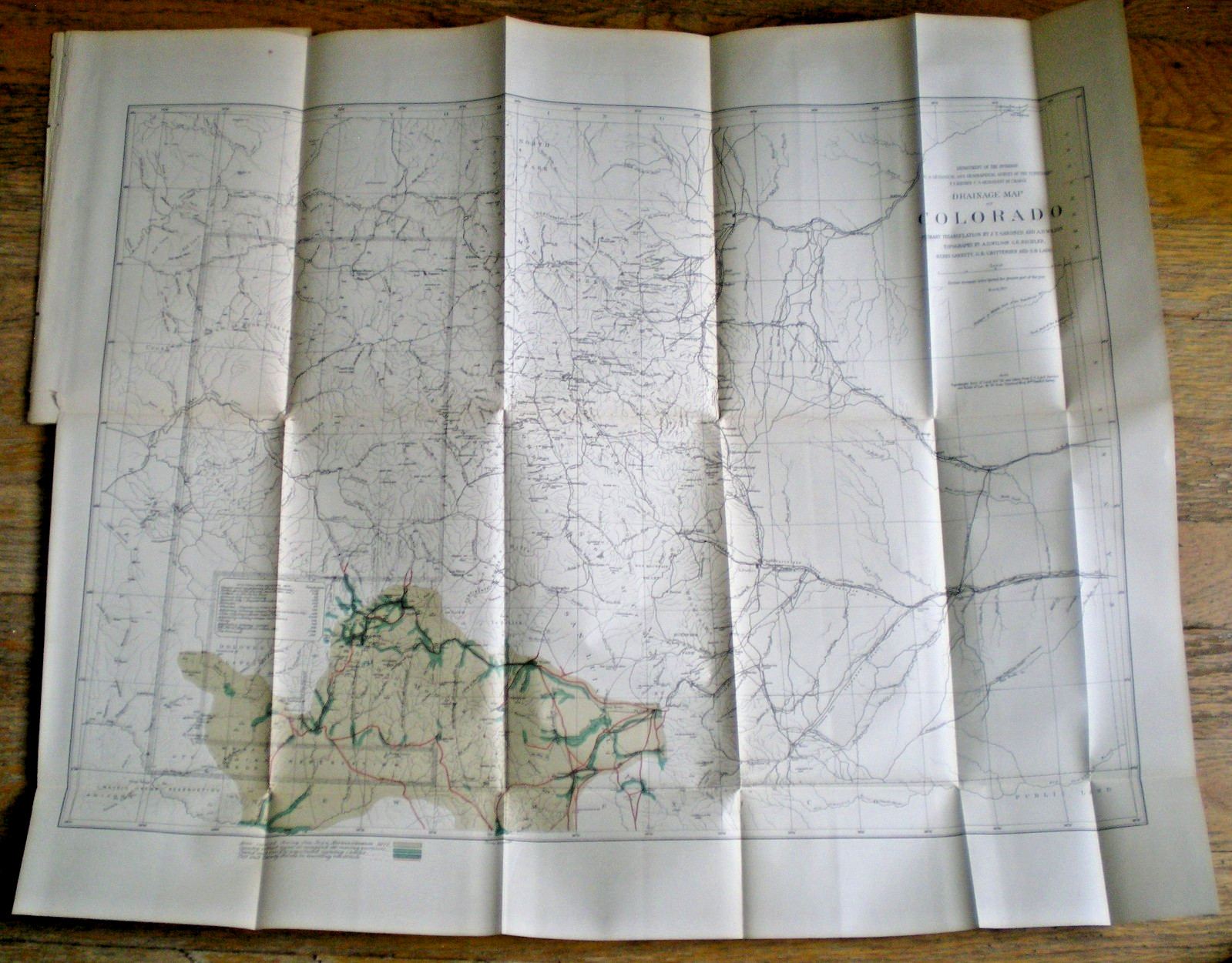 1877 Hayden Colorado Drainage Map ~ Fold-Out War Dept H.Ex.Doc 66 ~ Variant