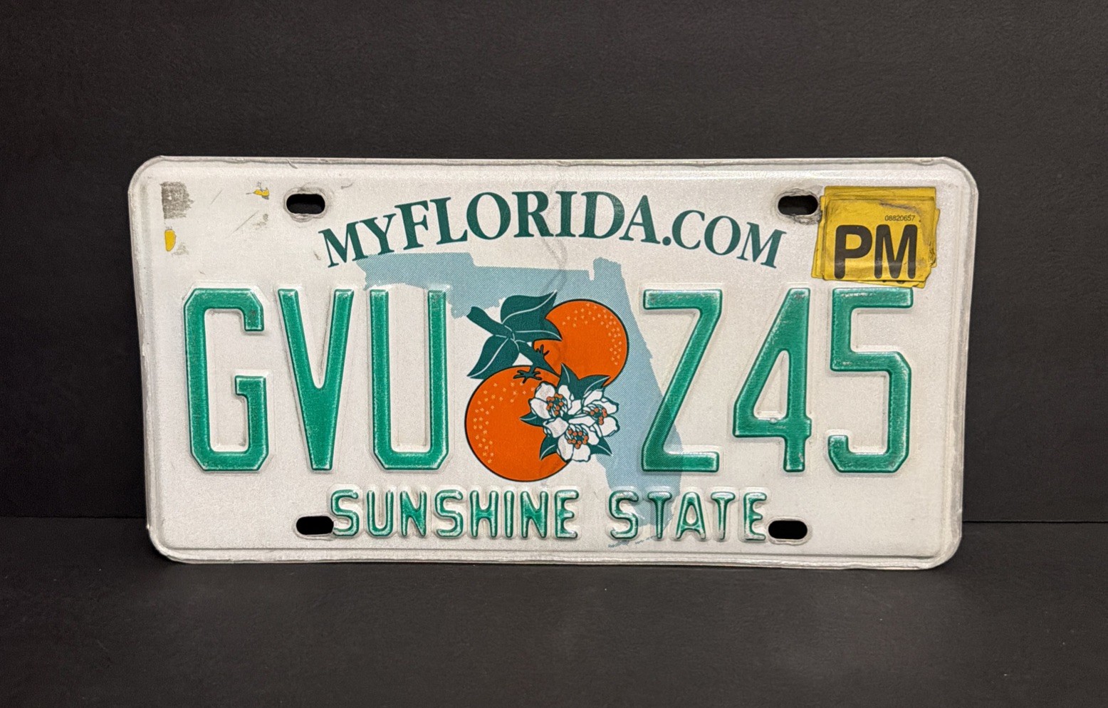 FLORIDA PERMANENT LICENSE PLATE — GVU 🍊 Z45 — SUNSHINE STATE