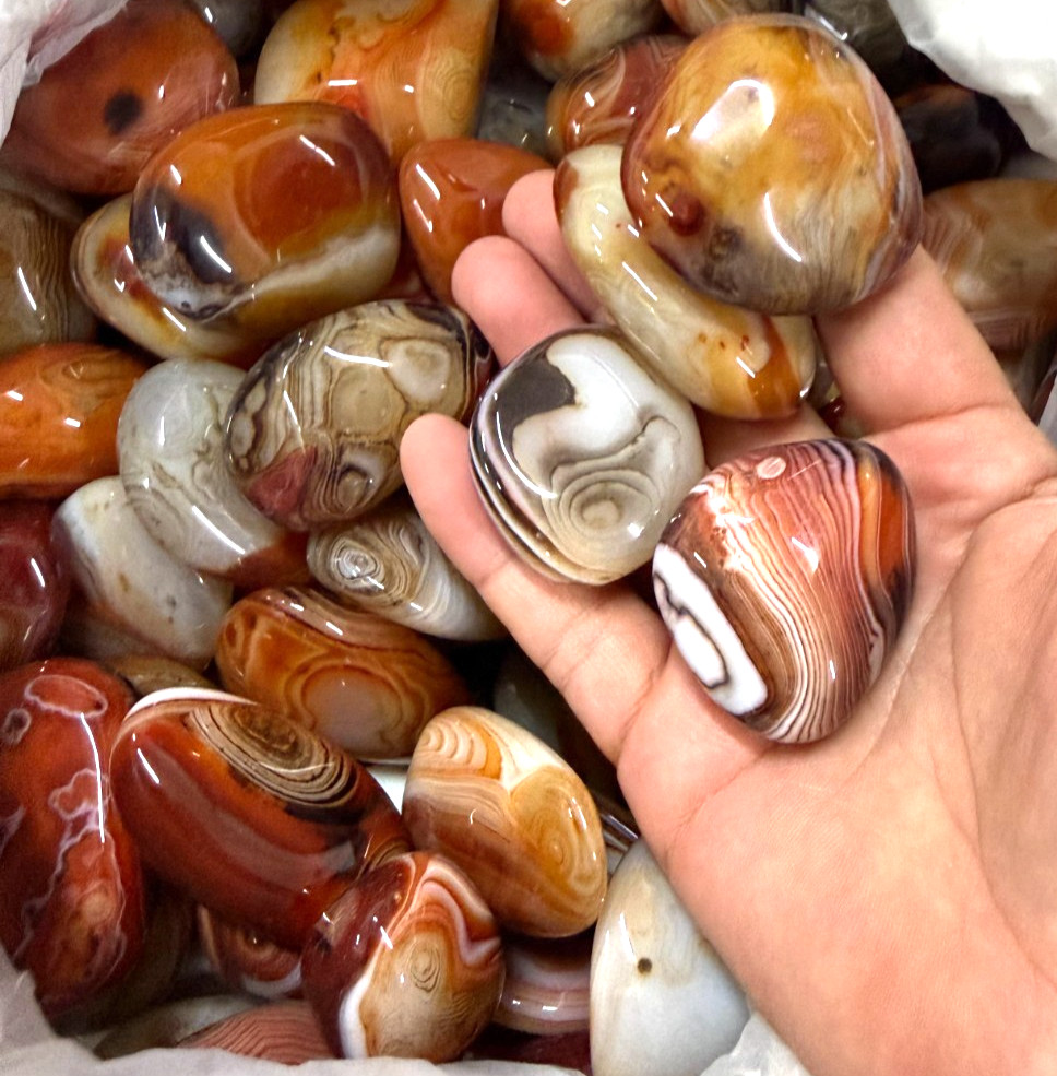 1000g 50pcs Natural Polished Silk Banded Lace Agate Palm Stone Madagascar #01
