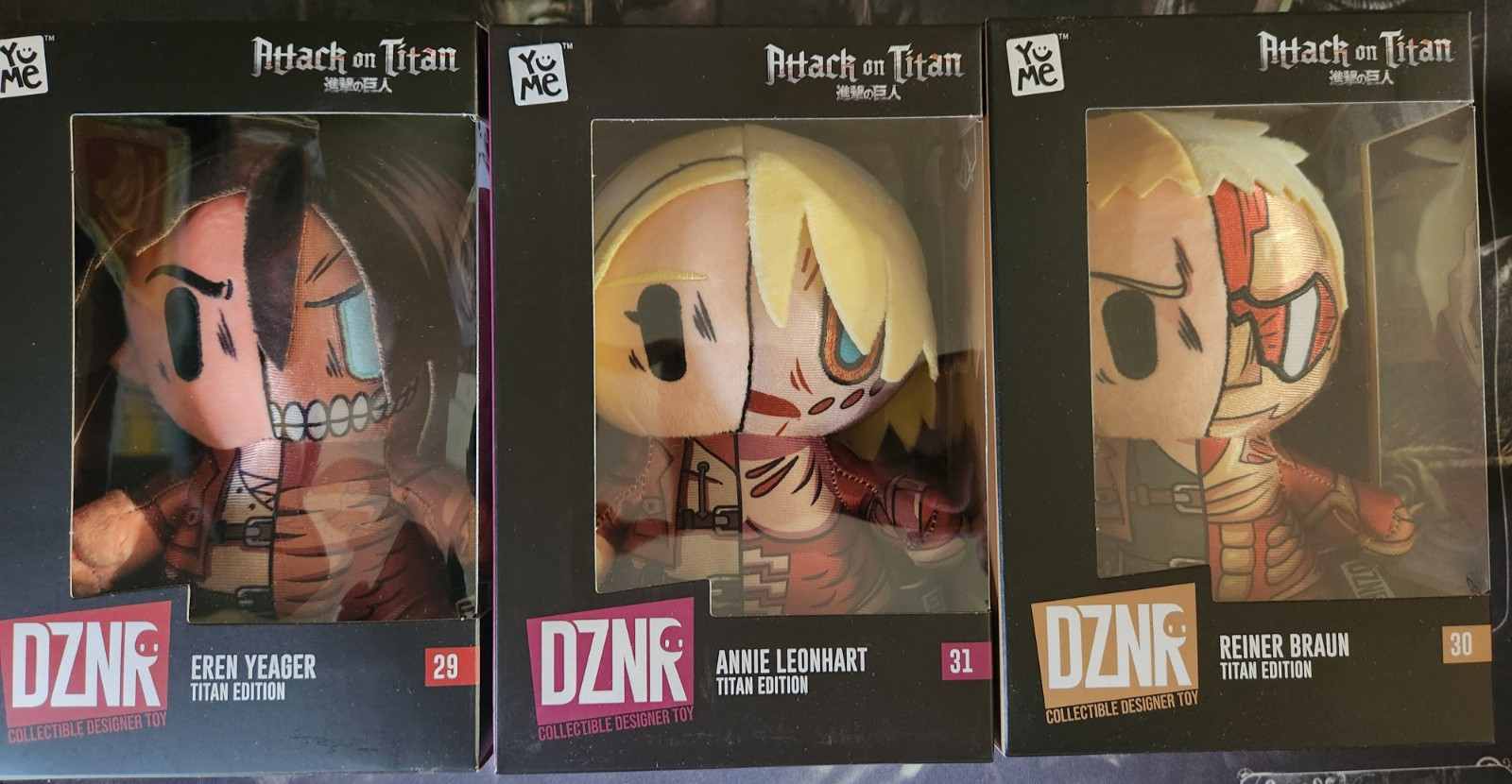 YuMe DZNR Attack on Titan Collectible Designer Plush Set of 3 Eren Annie Reiner