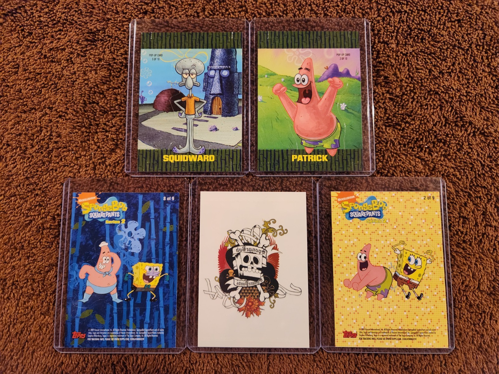 2009 TOPPS SPONGEBOB SQUAREPANTS- SERIES 2- 2 POPUPS, 2 MAGNET CARDS, 1 TATTOO