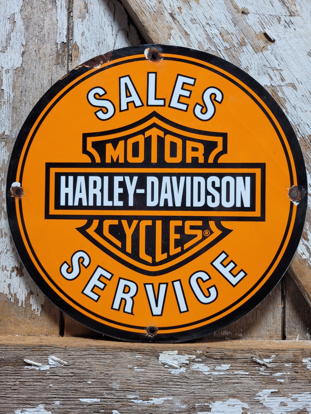 VINTAGE HARLEY-DAVIDSON PORCELAIN SIGN OLD MOTORCYCLE BIKER DEALER SALES SERVICE