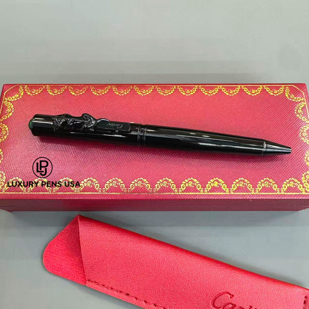 CARTIER Panthère de Cartier Large All Black Ballpoint Pen Panther Clip Rare