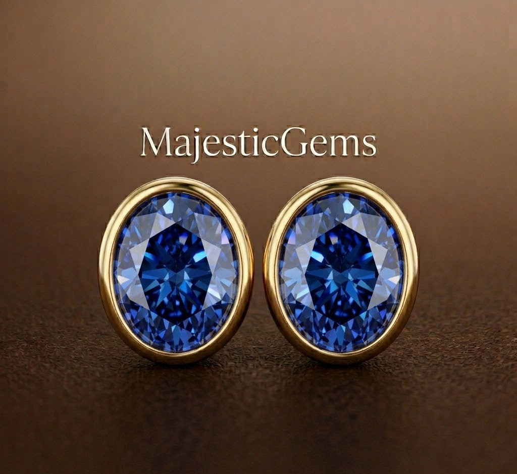 0.50 Ct Oval Cut Blue Lab Grown Diamond Earrings Gold Pleted VVS1