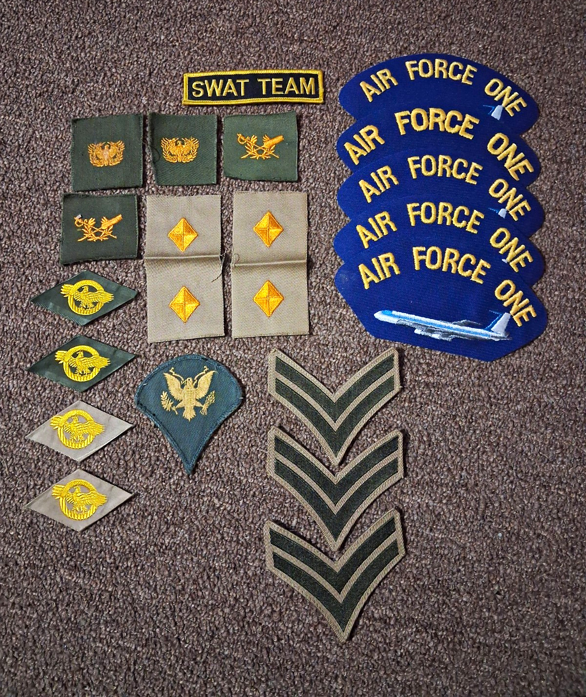 Vintage US Army Rank Insignia & Air Force One Patch Lot 15 Pcs Sew-on Iron-on