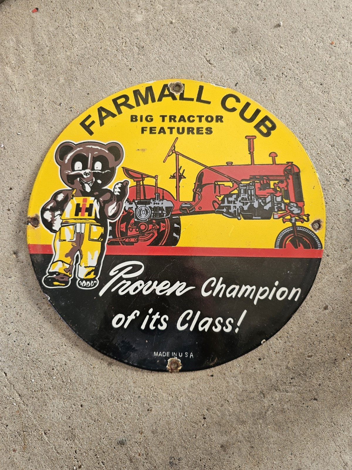 VINTAGE INTERNATIONAL HARVESTER MCCORMICK FARMALL CUB PORCELAIN SIGN 12