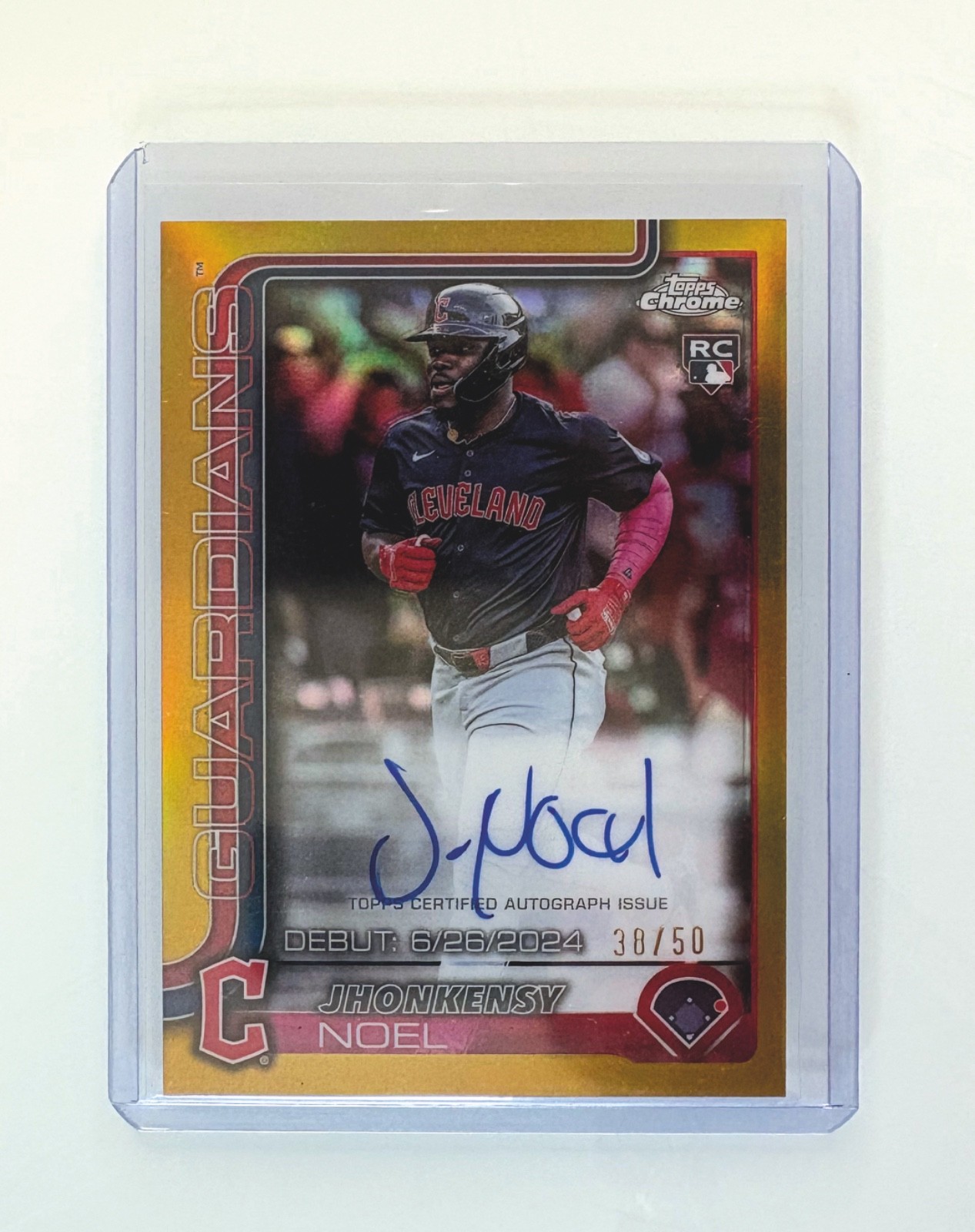 Jhonkensy Noel 2025 Topps Chrome Update RC Auto Gold Refractor /50 Guardians #38