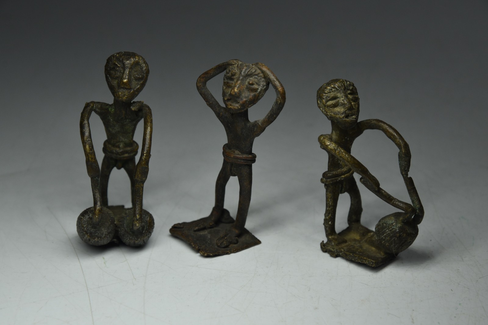 3 Vintage African Ghana Ashanti Gold Weight Tribal Figurines Cast Bronze