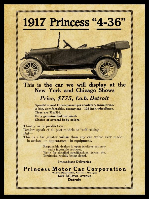 1917 Princess Autos of Detroit MI NEW Metal Sign 24\