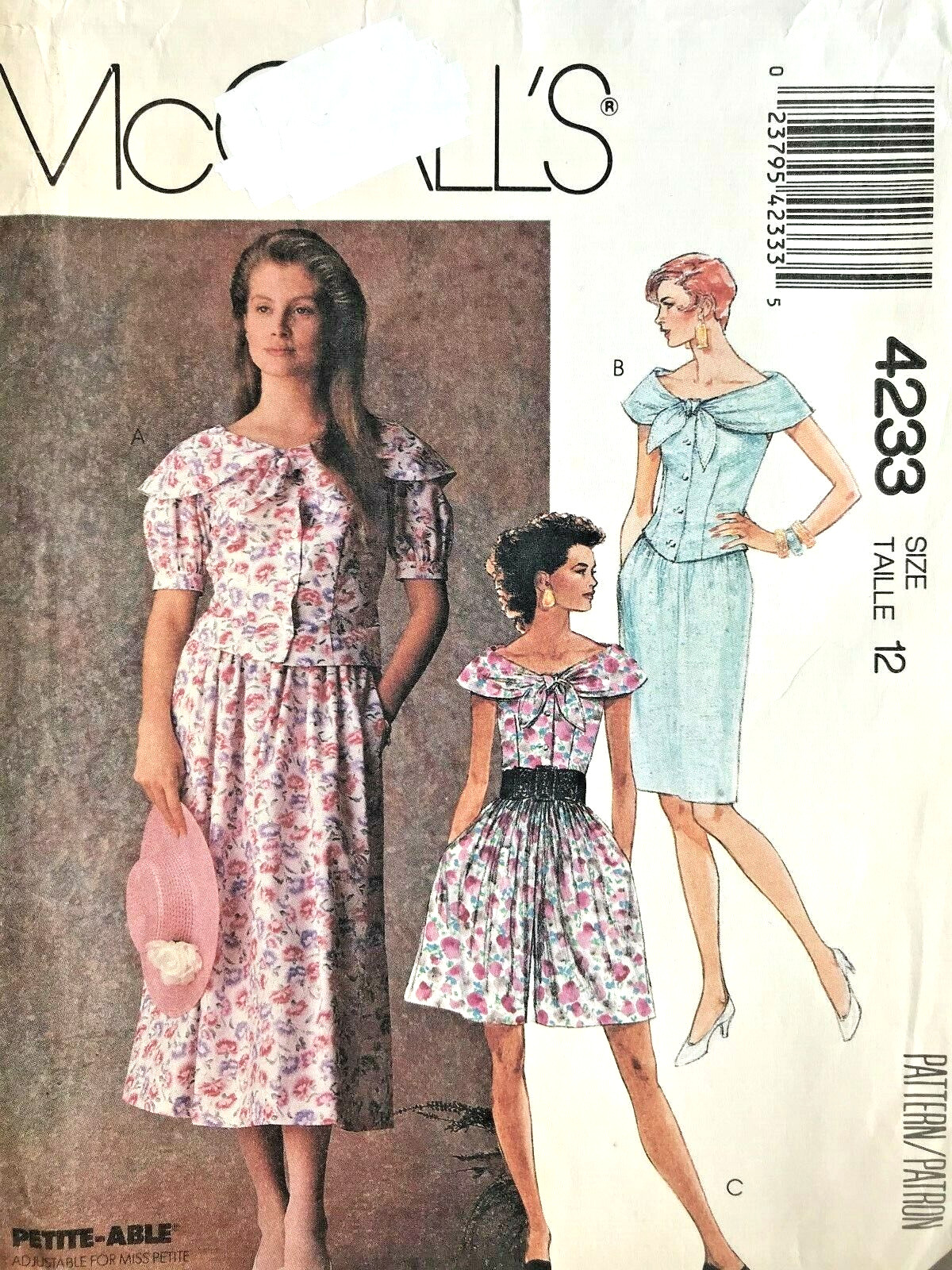 1980's McCall's Misses' Top,Skirt,Culottes Pattern 4233 Size 12 UNCUT