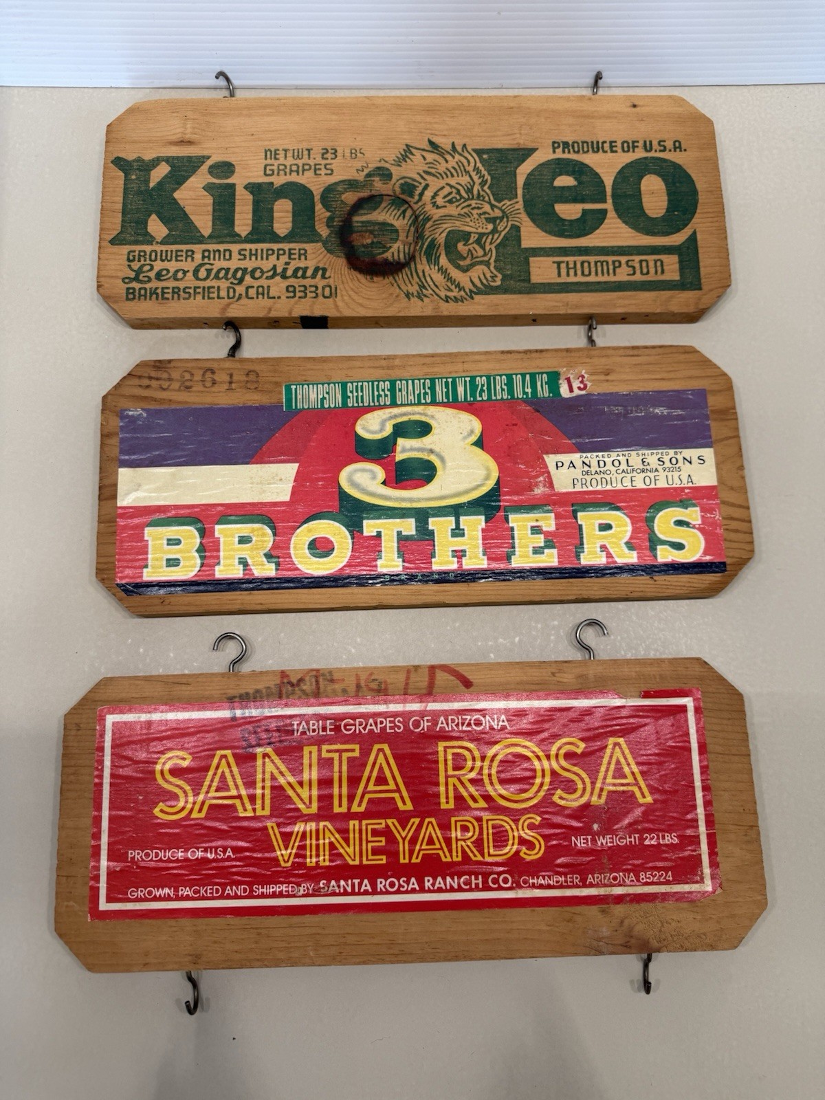 Lot of 3  Vtg Wood Fruit Grapes Box Crate Advertising End Boards w/ Labels