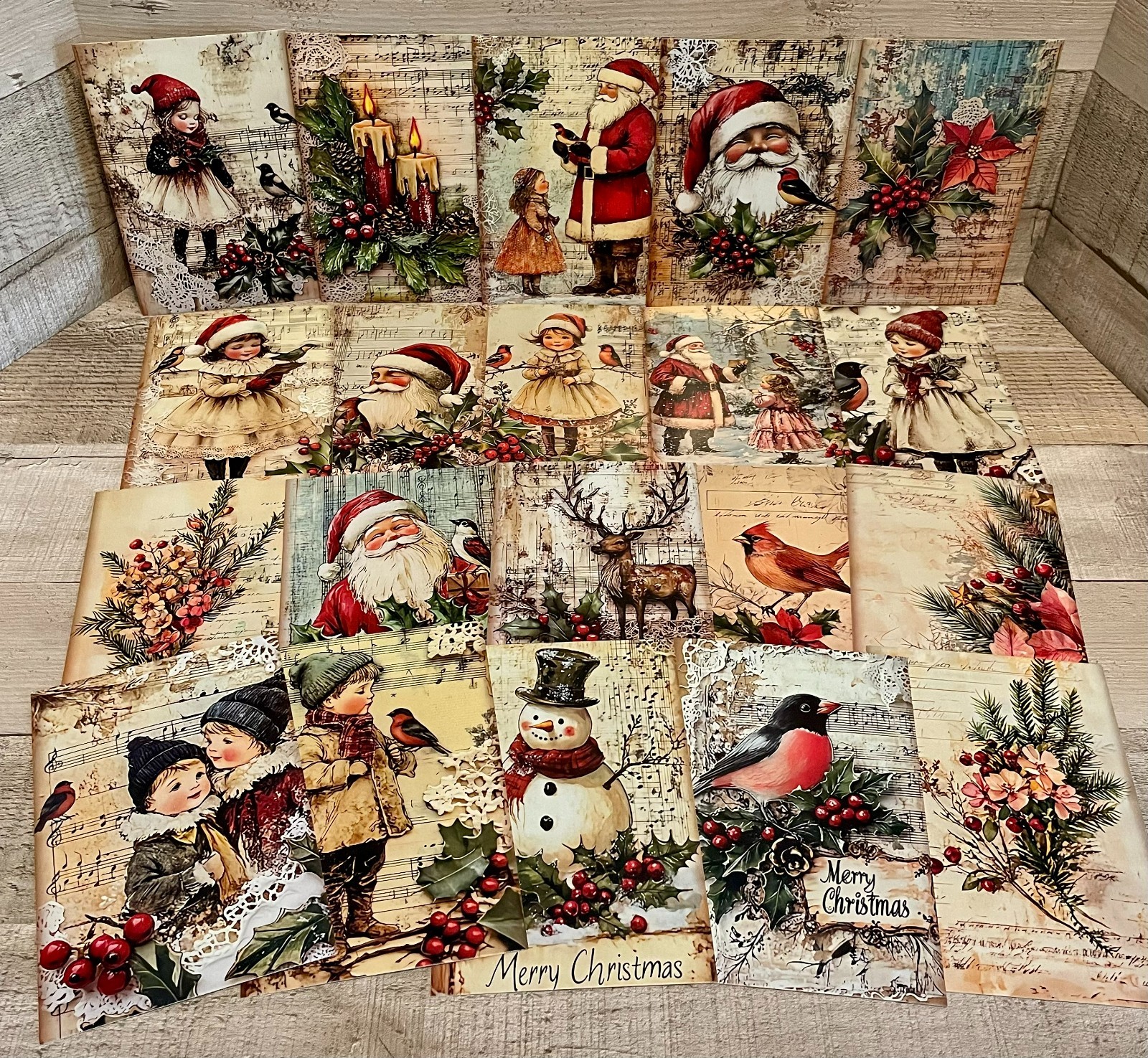 20-Unique Vintage Inspired Santa Claus Decorative Sheet Music Postcards  4X6