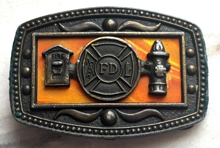 1970s CII New York FD Fire Department Orange Framed Vintage Belt Buckle