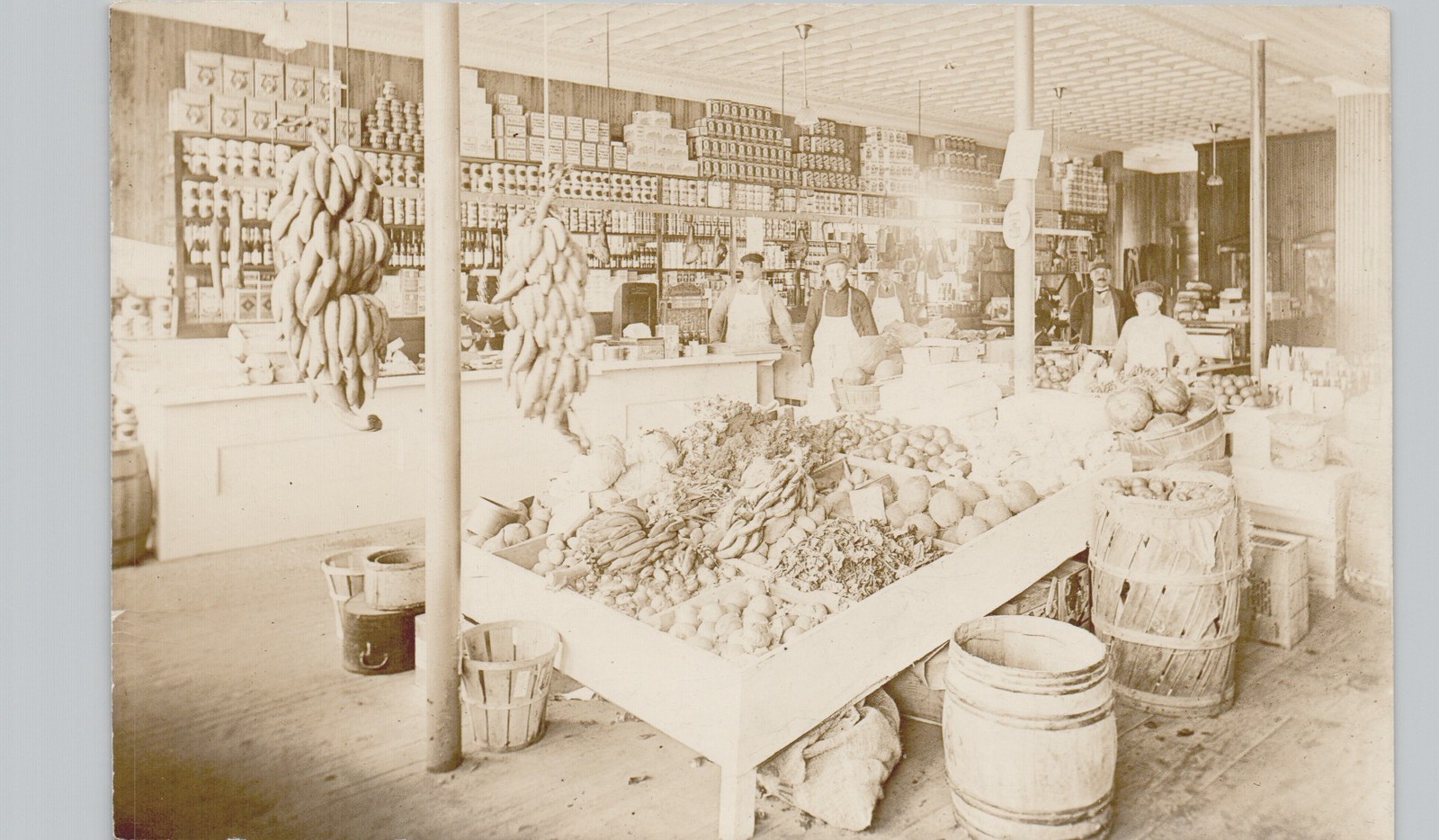 INDOOR FOOD MARKET c1910 postcard interior real photo rppc shop store INDOOR FOOD MARKET c1910 postcard interior real photo rppc shop store