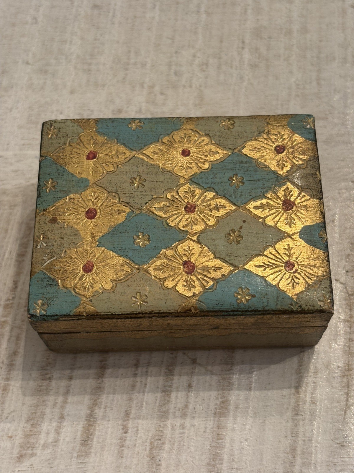 Vintage Hand-Painted Italian Florentine Gilded Wood Trinket / Jewelry Box