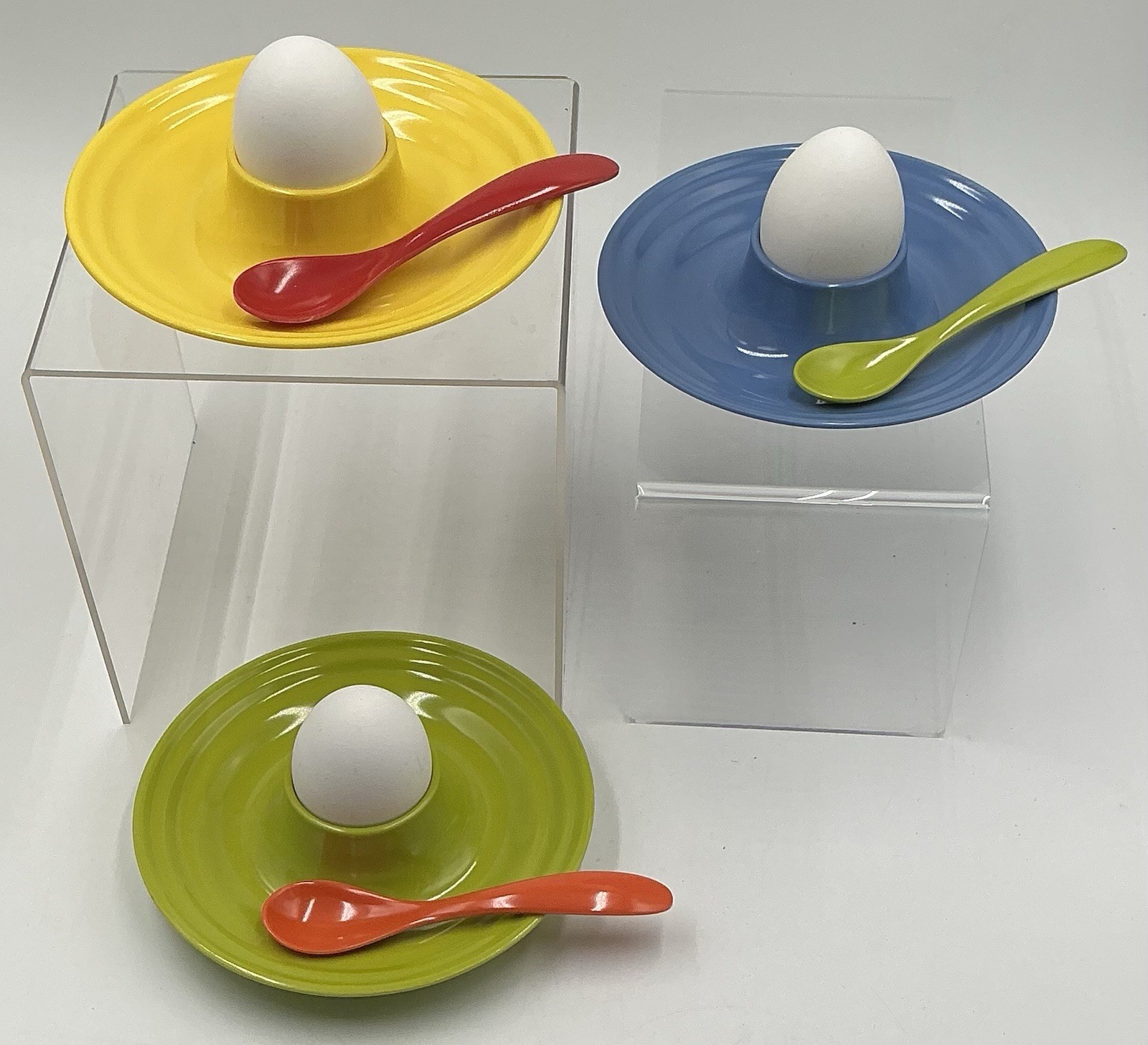EXTREMELY RARE Bodum Chesna Set Of 6 Melamine Egg Cups & Spoons IN ORIGINAL BOX