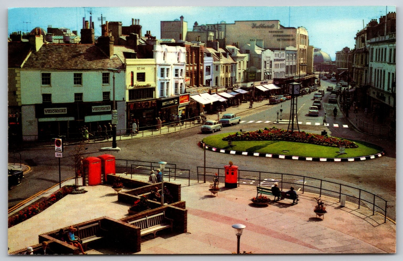 Worthing South Street Roundabout Postcard 1960s Woolworths W.H. Smith UK AA667