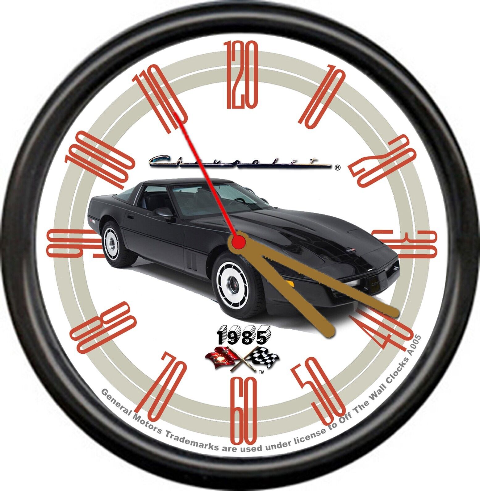Licensed 1985 Corvette Black Flags Chevrolet General Motors Sign Wall Clock