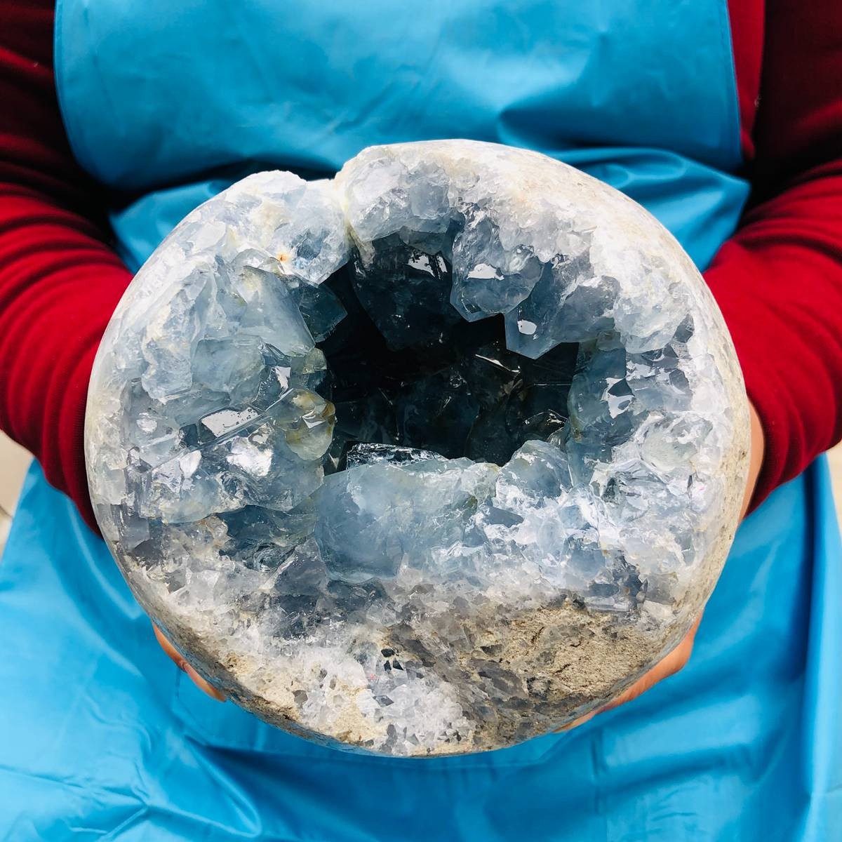 10.64LB Natural Blue Celestite Geode Quartz Crystal Mineral Specimen Healing