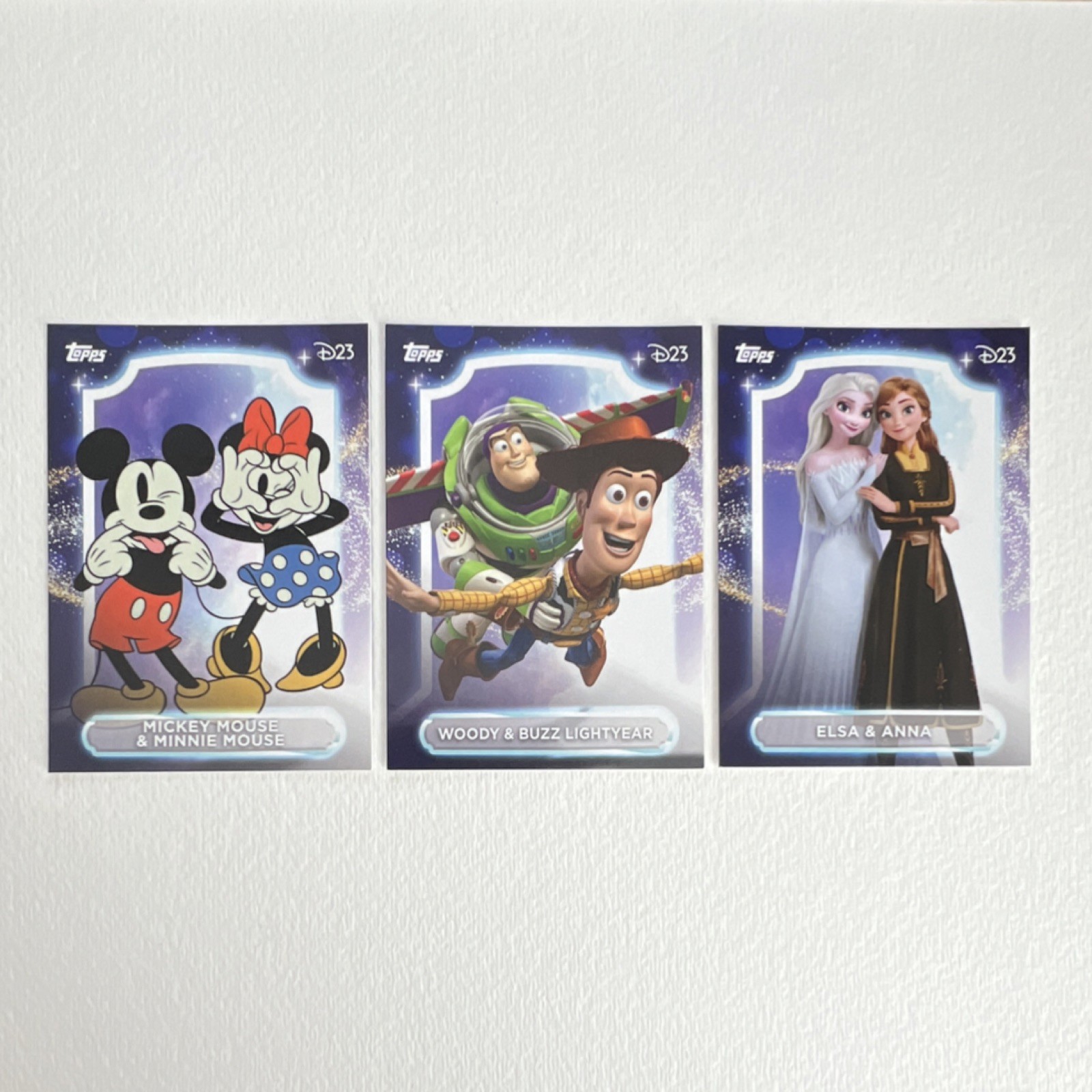 Topps D23 Disney Non-Sport Trading Card Lot 3 Mickey Minnie Woody Buzz Elsa