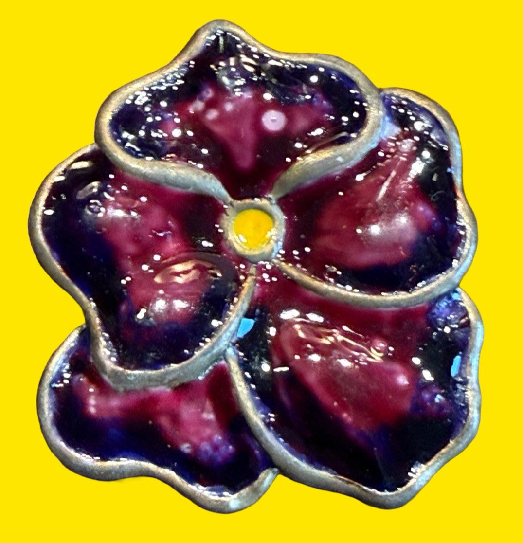 Vintage Kevin Kinne Studio button~ X- large  ENAMEL PANSY flower  
