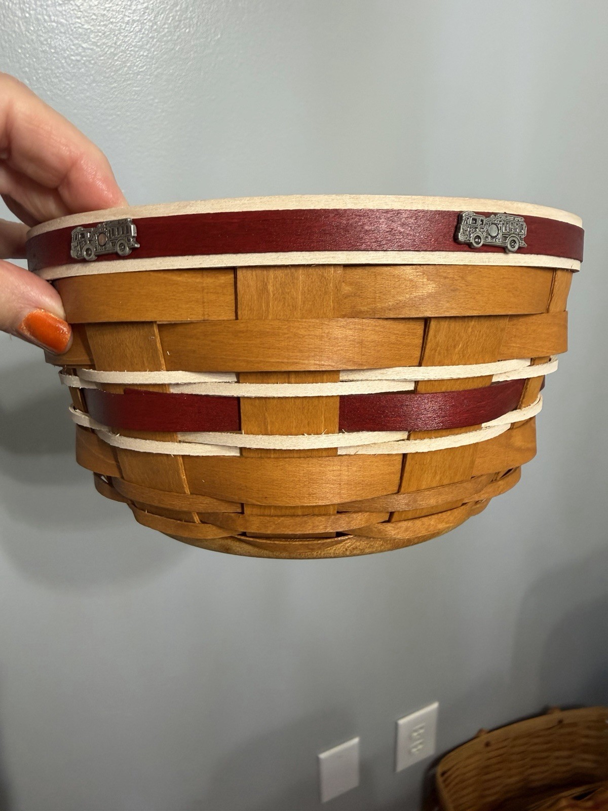 Extremely rare longaberger basket with firetrucks around the rim.