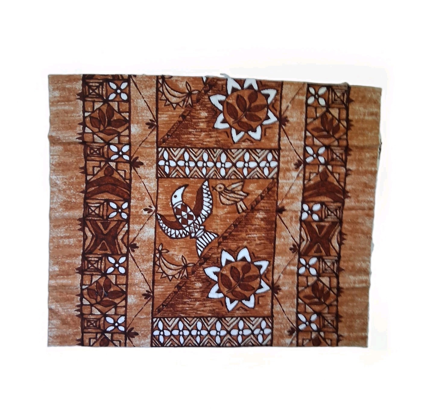 Vtg GVH Hawaii Fabric G Von Hamm Tikitex Tapa Tribal Bird Print Cotton 36x44