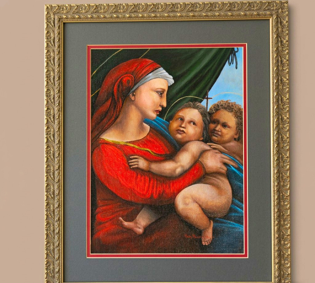 Framed Christian Art Print Madonna & Child Ornate Gold-Tone Frame Signed 2007