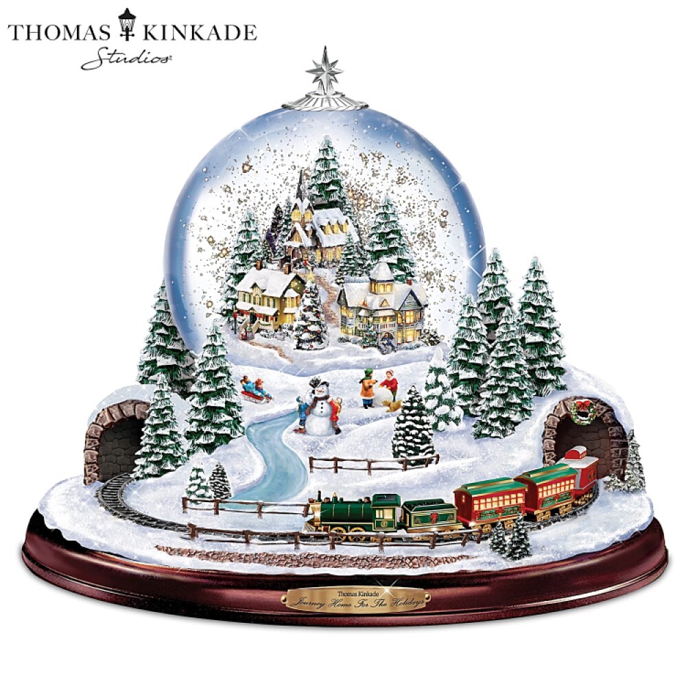Bradford Thomas Kinkade Journey Home for the Holidays Christmas Snow Globe Decor