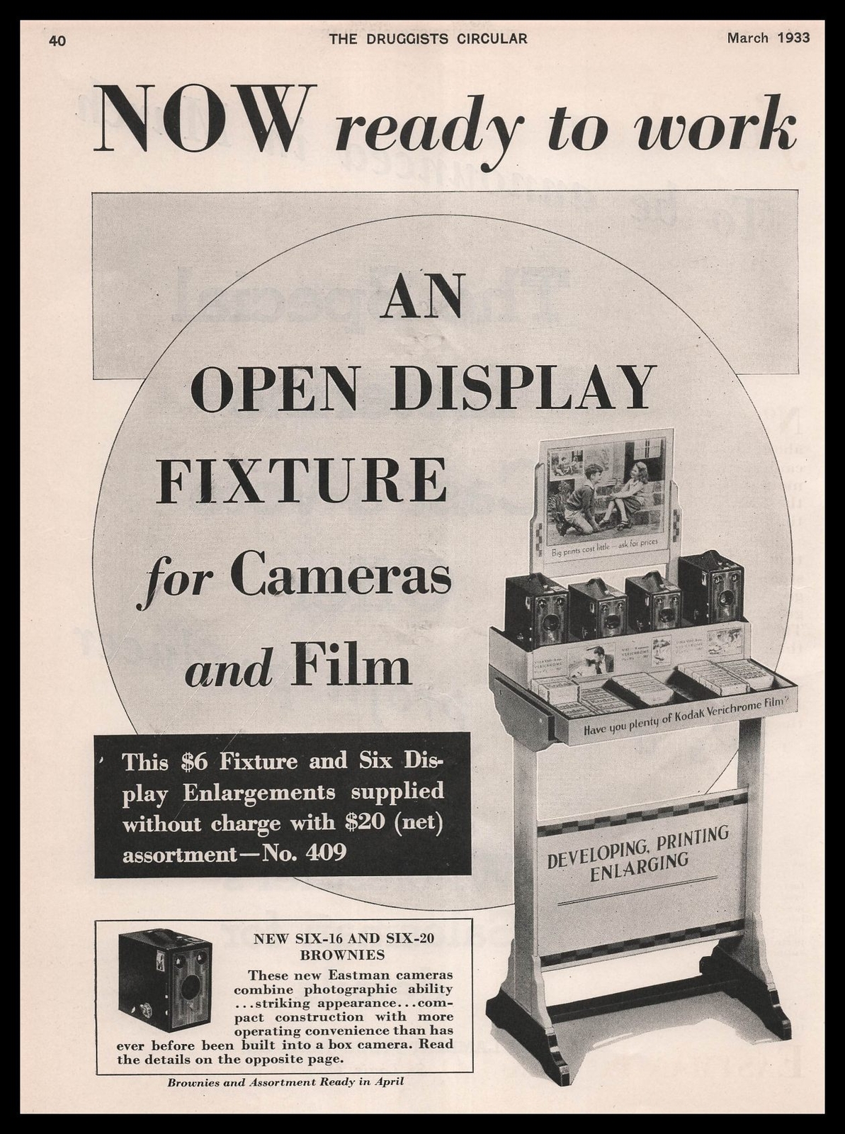 1933 Eastman Kodak Developing Printing Enlarging Photo Store Display Print Ad