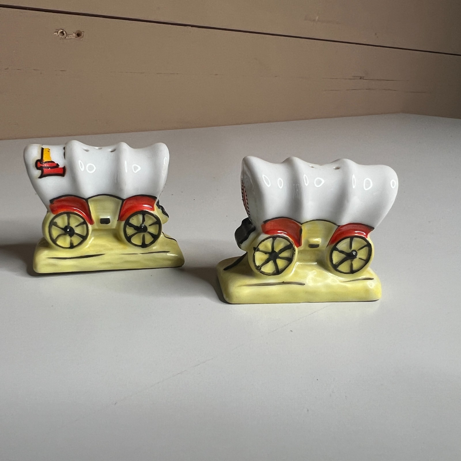 Vintage Yellow Covered Wagon Retro Western Salt & Pepper Shaker Set Japan