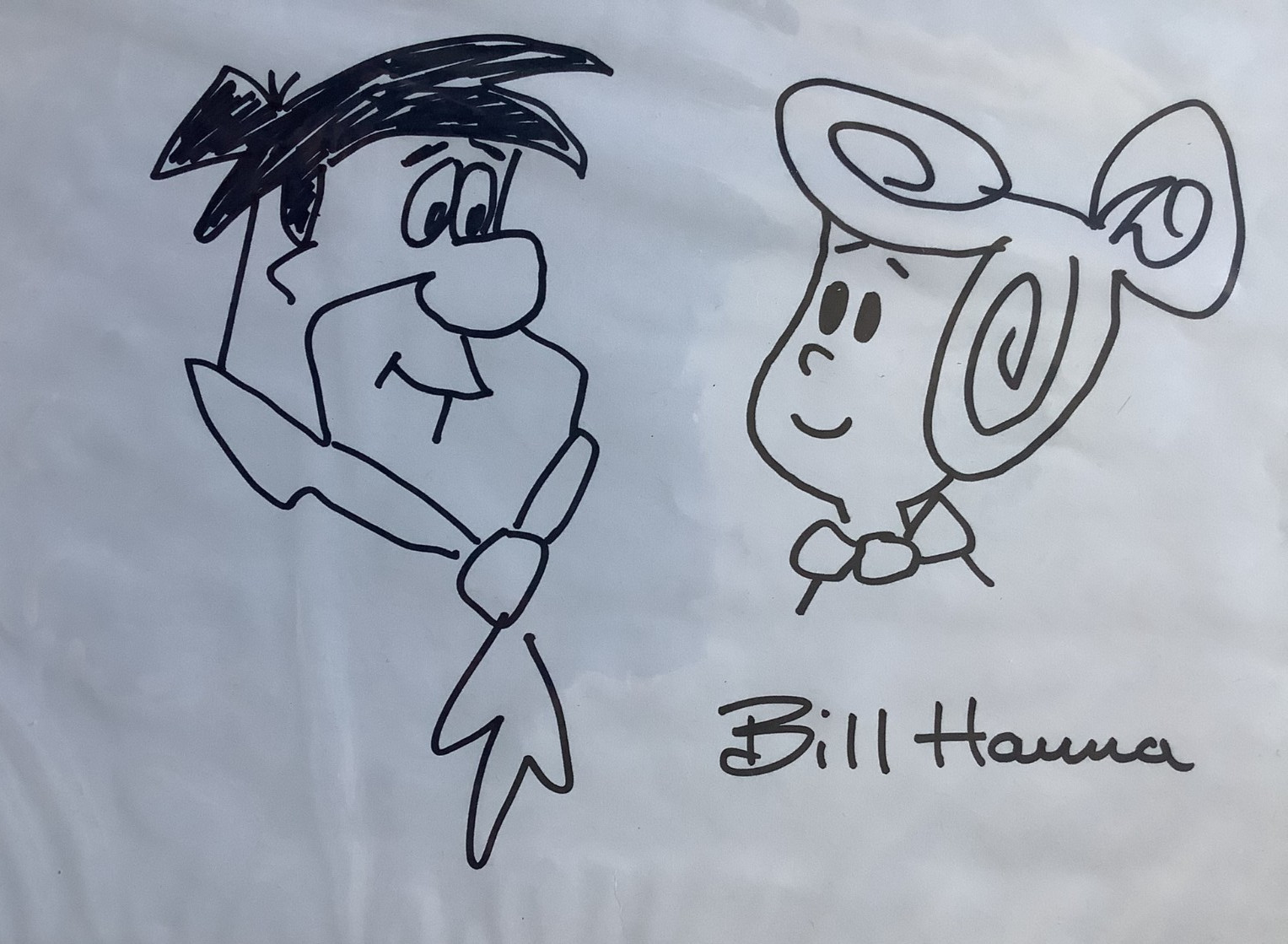BILL HANNA FRED & WILMA FINTSTONE HAND SIGNED DRAWING 8.5 X 11