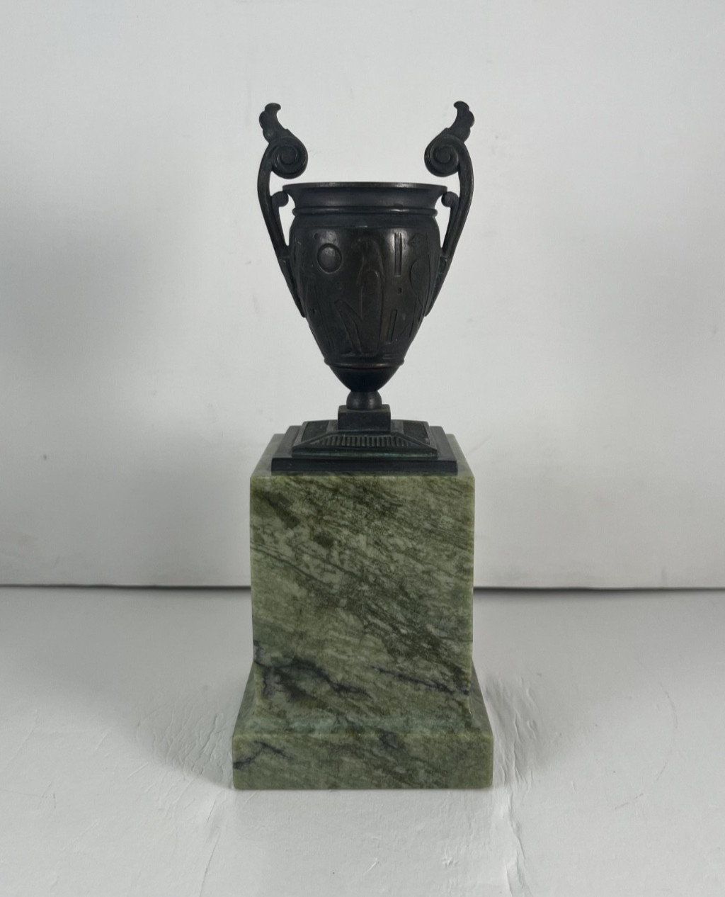 20th Century Egyptian Style Bronze Urn on Marble Base