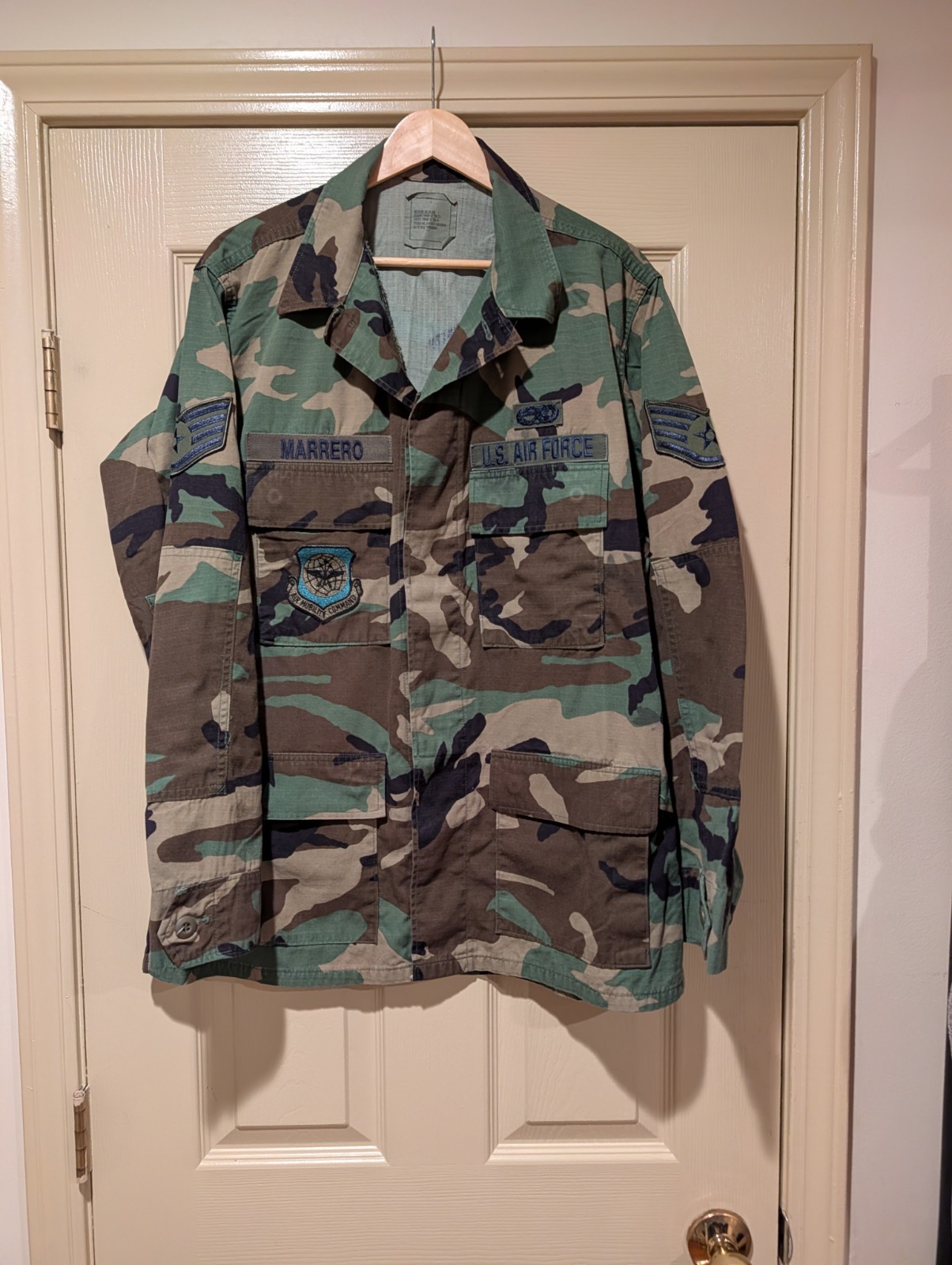 VTG 1999 USAF Woodland Camo BDU Combat Jacket Medium Regular Aircrew AMC Patches