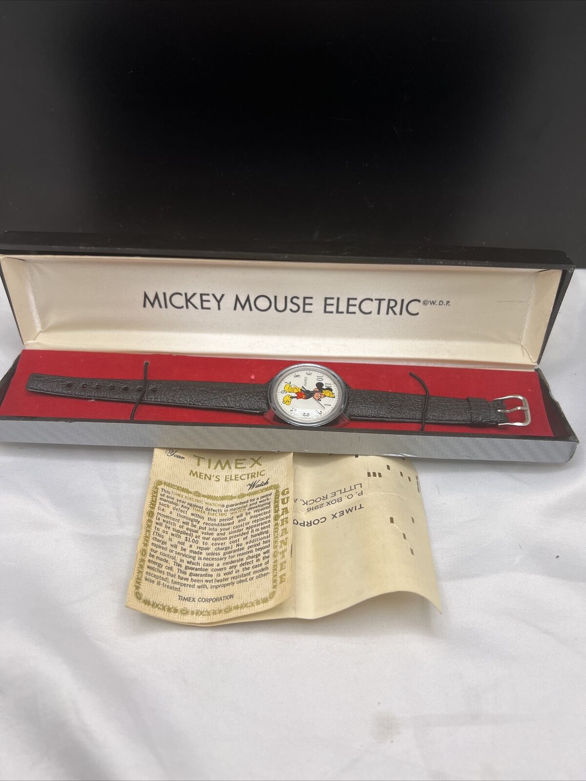 Vintage Mickey Mouse Timex Electric Water Resistant Leather Band Walt Disney Box