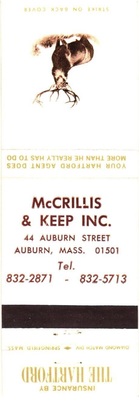 Auburn Massachusetts McCrillis & Keep Inc. Vintage Matchbook Cover