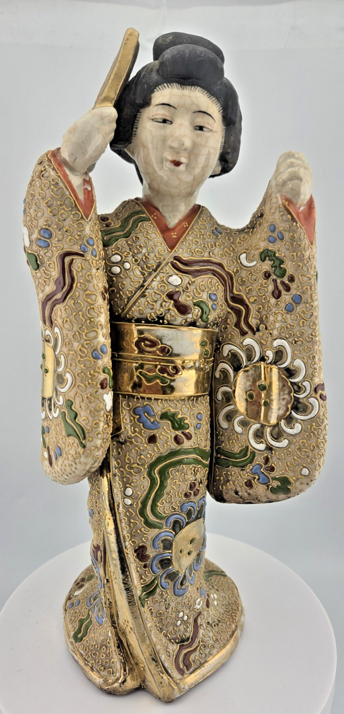Vintage Japanese Moriage Bijin Geisha Figurine Satsuma Gold Gilt Kimono 10\